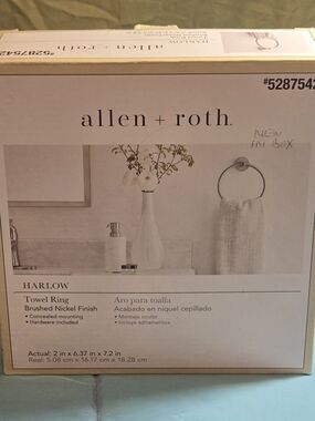 Allen + Roth Townley Towel Ring Wall Mount Brushed Satin Nickel New in Box